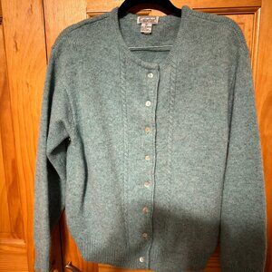 Beautiful Gallagher 100% Shetland wool teal cardigan sweater, XL